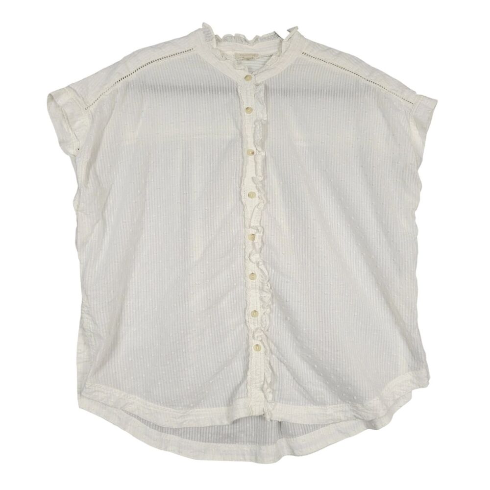 PILCRO Oversized Ruffled Blouse White Swiss Dot Striped Button Up Top SIZE XL - Picture 4 of 15